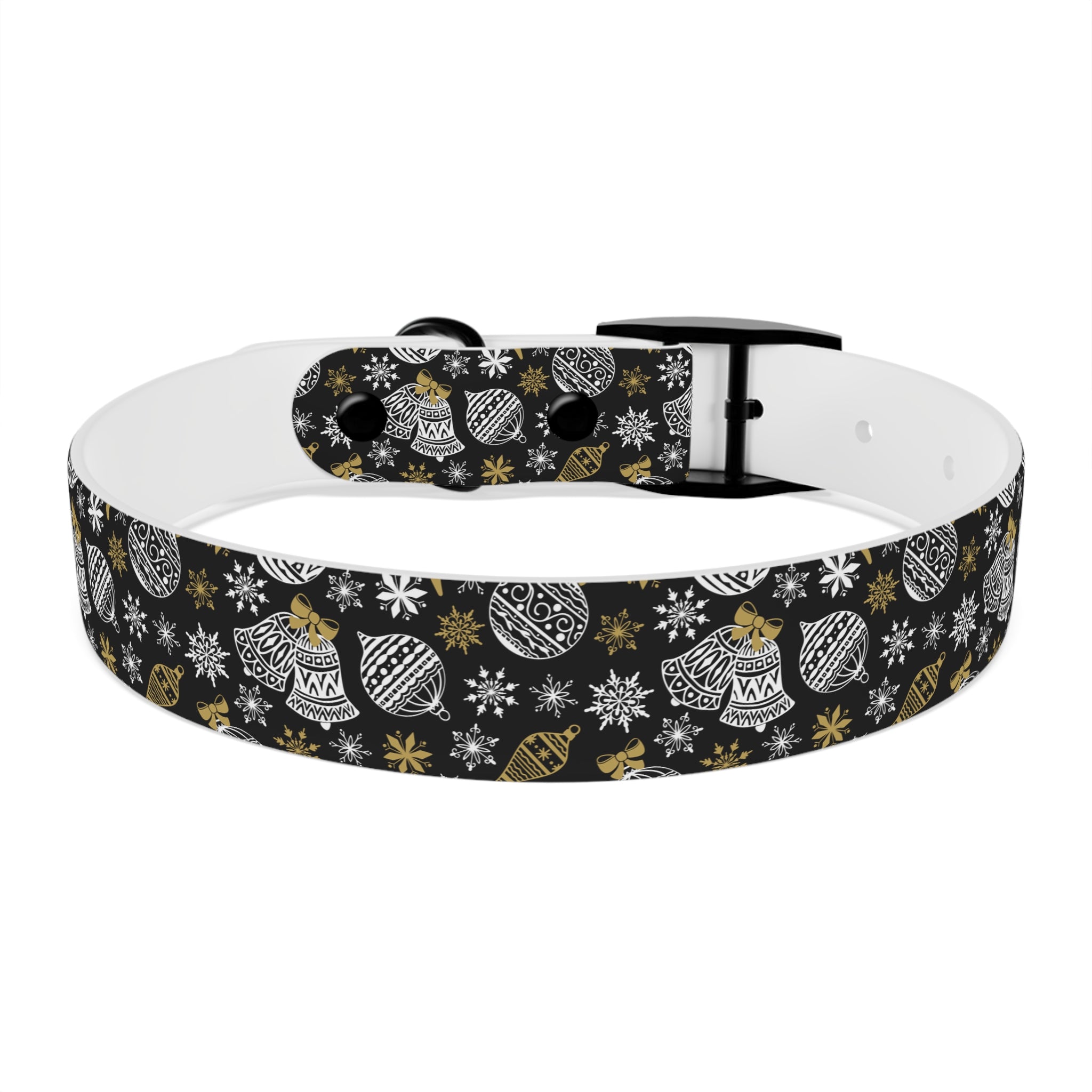 Holiday Ornament Dog Collar — Black & Gold Christmas Pattern